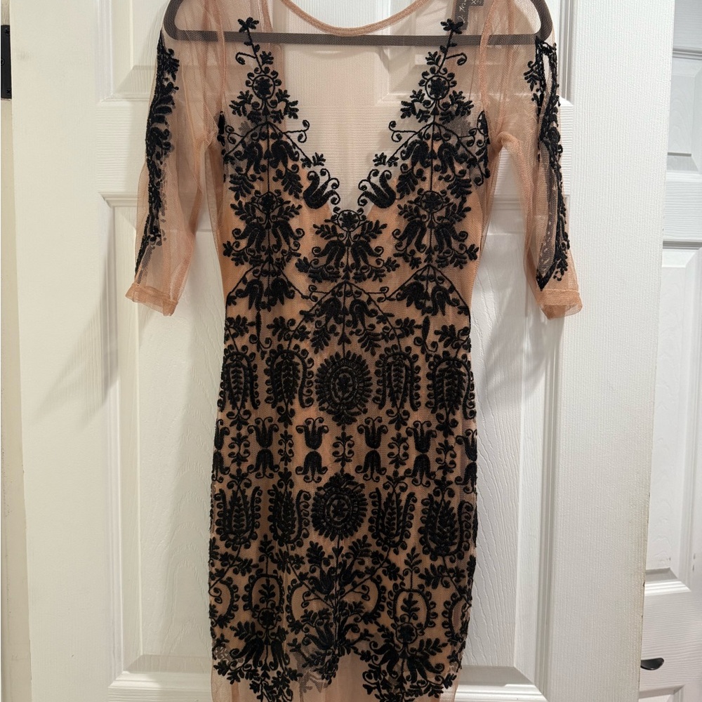 For Love And Lemons Black Embroidered Long Sleeve Dress